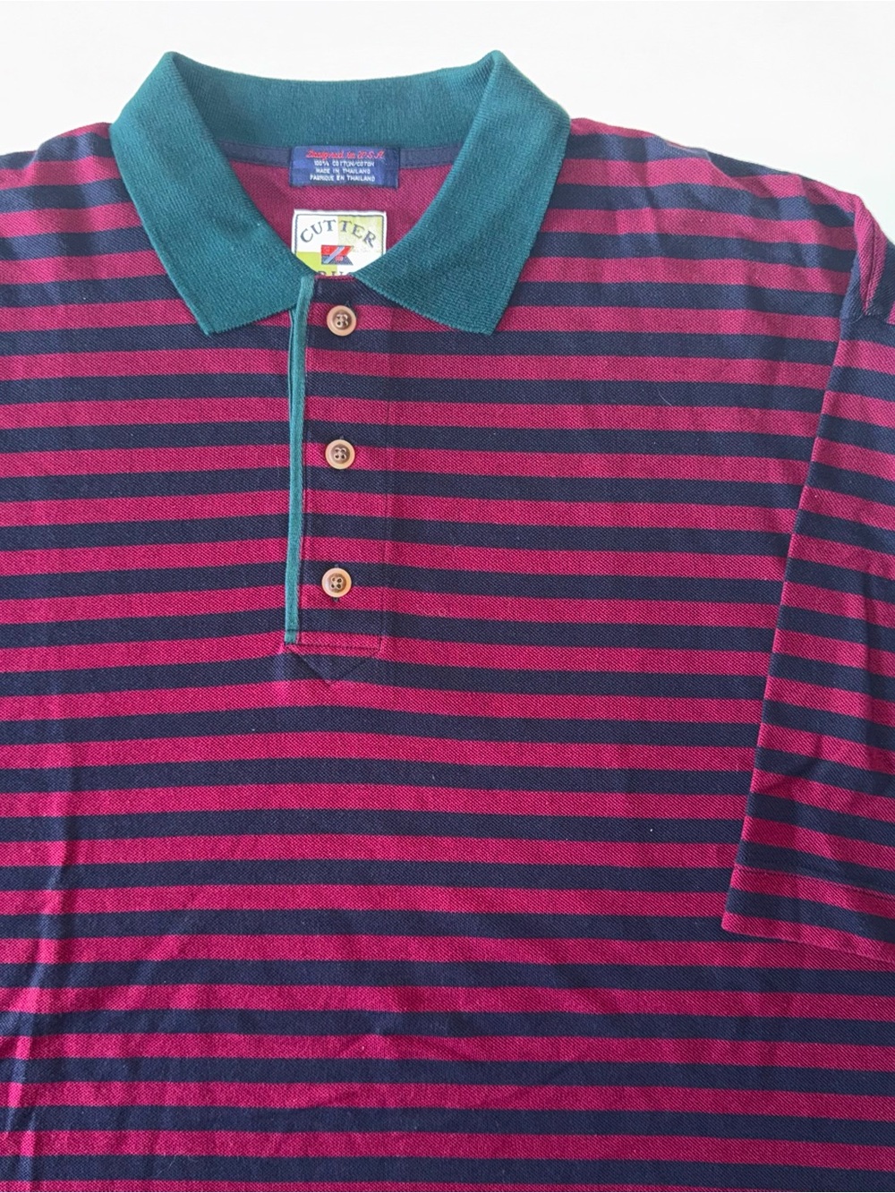 Cutter & Buck Polo Men's 2XT Burgundy Black Striped Cotton